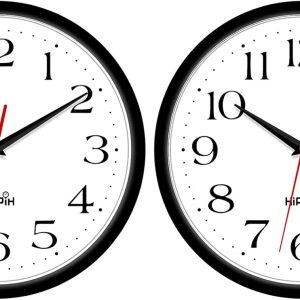 HIPPIH 2 Pack Silent Wall Clock, 10 Inch Non Ticking Quiet Digital Sweep Decorative Battery Operated Wall Clocks for Living Room Bedroom Kitchen School Office Decor, Black