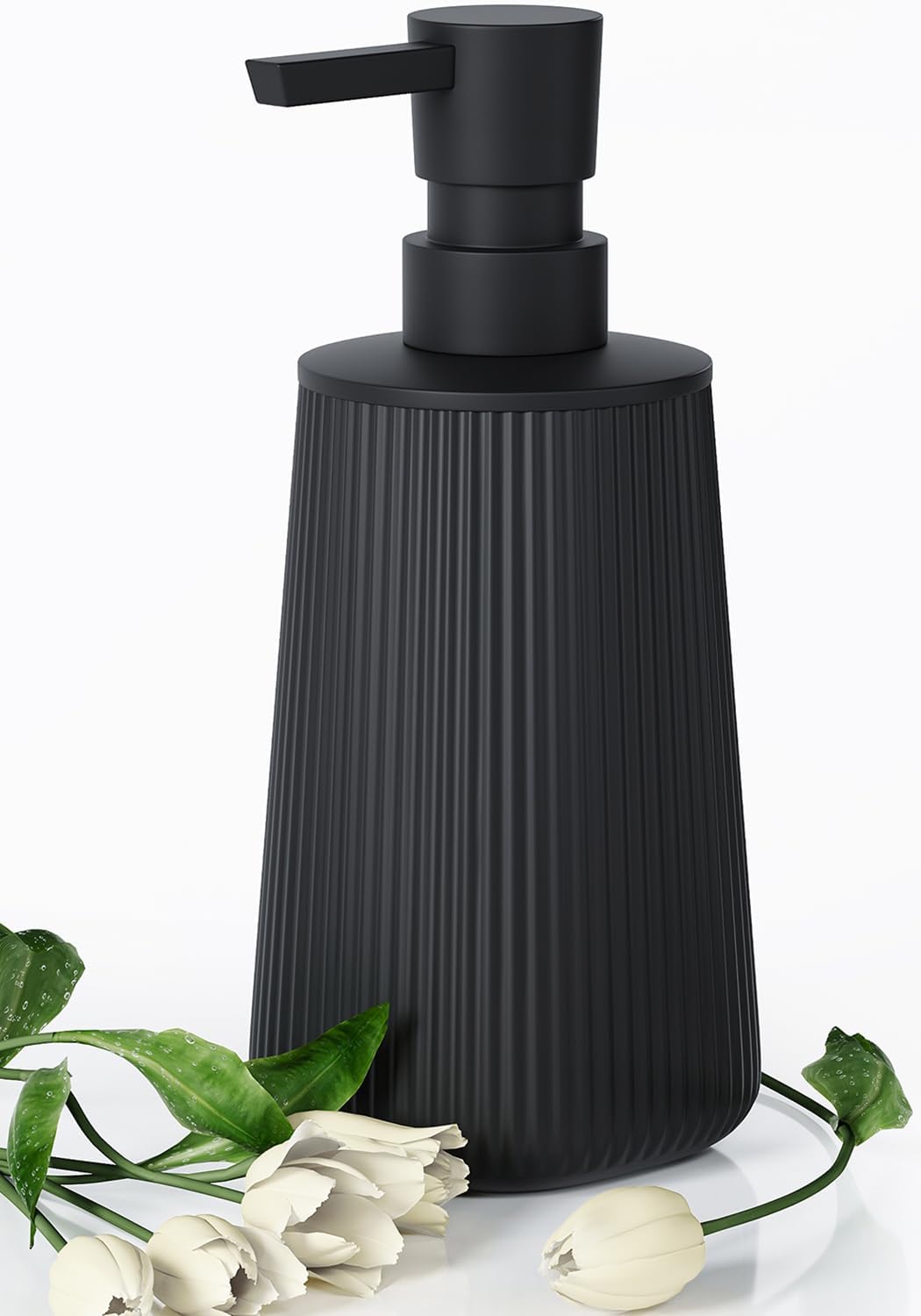 Matte Black Soap Dispenser for Kitchen, Dish Soap Dispenser Bathroom, Hand Soap Dispenser with Pump for Bathroom, Small Refillable Liquid Soap & Lotion Dispenser, Modern Plastic Soap Dispenser