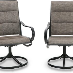 PHI VILLA Outdoor Swivel Patio Dining Chairs Set of 2, All Weather Patio Chair with Padded Textilene & Metal Frame for Outdoor Poolside Lawn Garden, Brown
